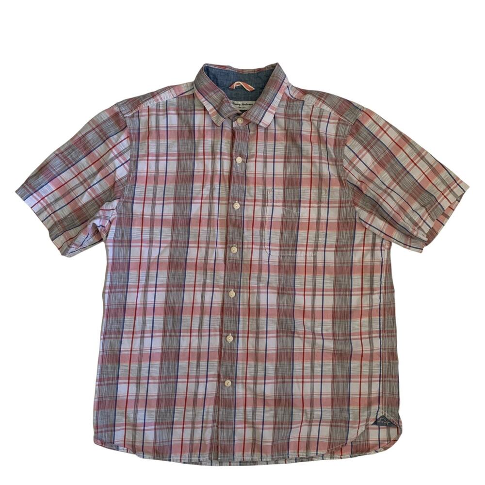 Tommy Bahama Surf Mens Sz XL Tortola Hawaiian Short Sleeve Button Up Plaid Shirt